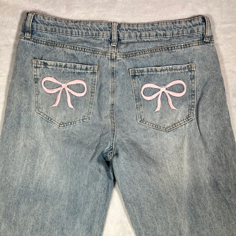 Ashley Mason Bow Jeans Womens Size 9/29 Wide Leg Light Wash Baggy Coquette Boho - Picture 6 of 12